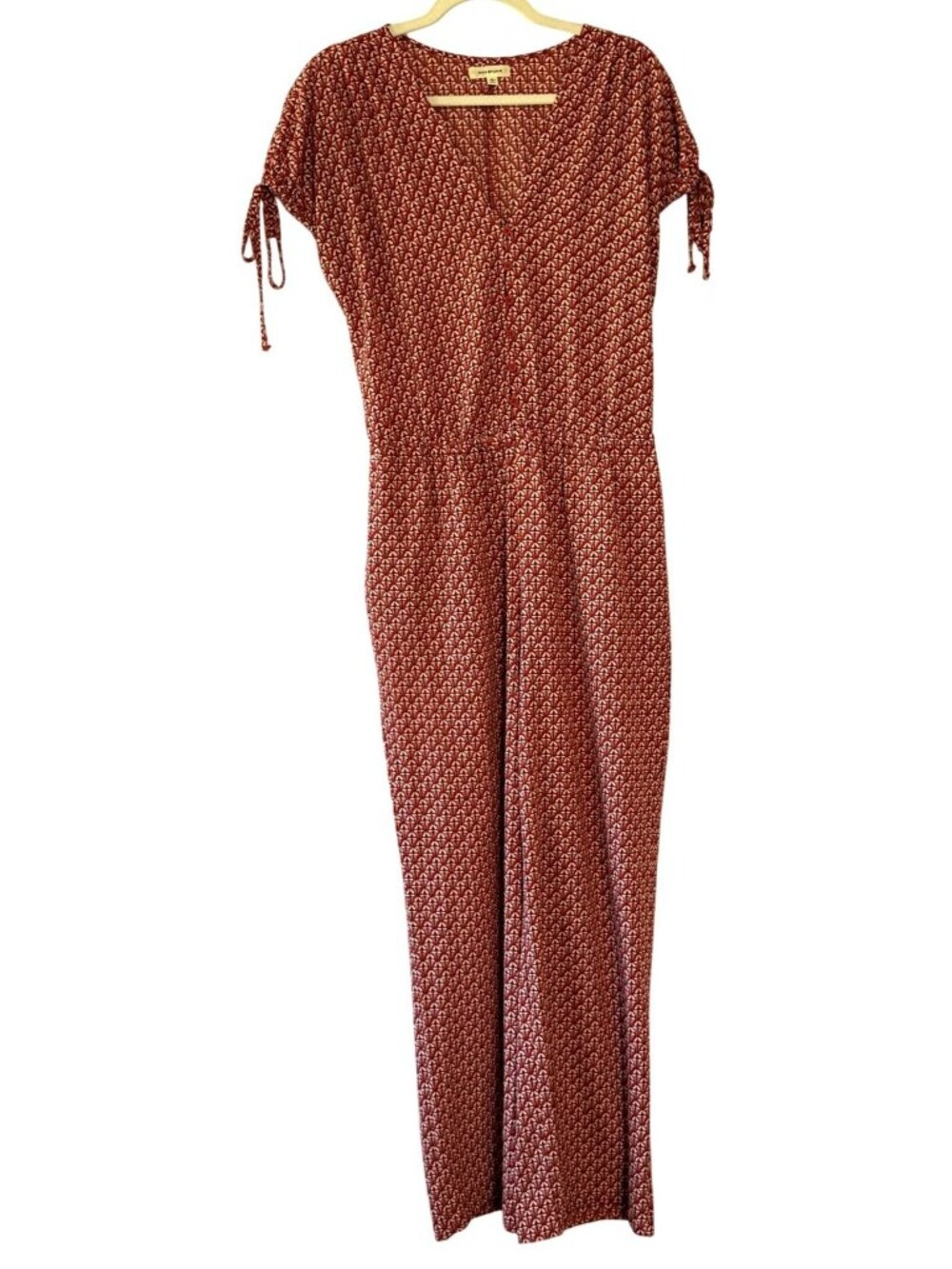 Max Studio Red & White Geometric Print Short-Sleeve Jumpsuit L